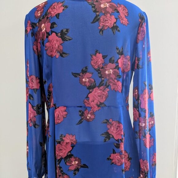 Dynamite Women's Floral Sheer Peplum Blouse | Size L - Picture 3 of 9